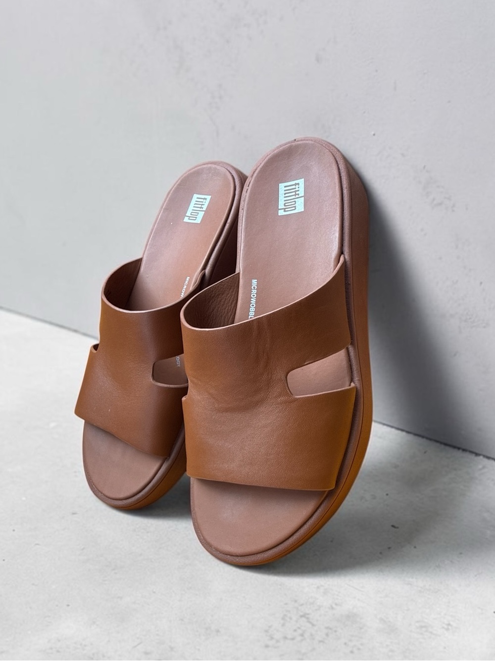Fitflop Women's F-Mode Raw-Edge Leather Flatform Slides - Tan Brown US 8